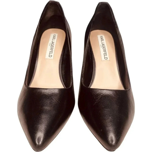 Karl Lagerfeld Paris Royale Smooth Leather Heeled Pumps - Picture 3 of 12